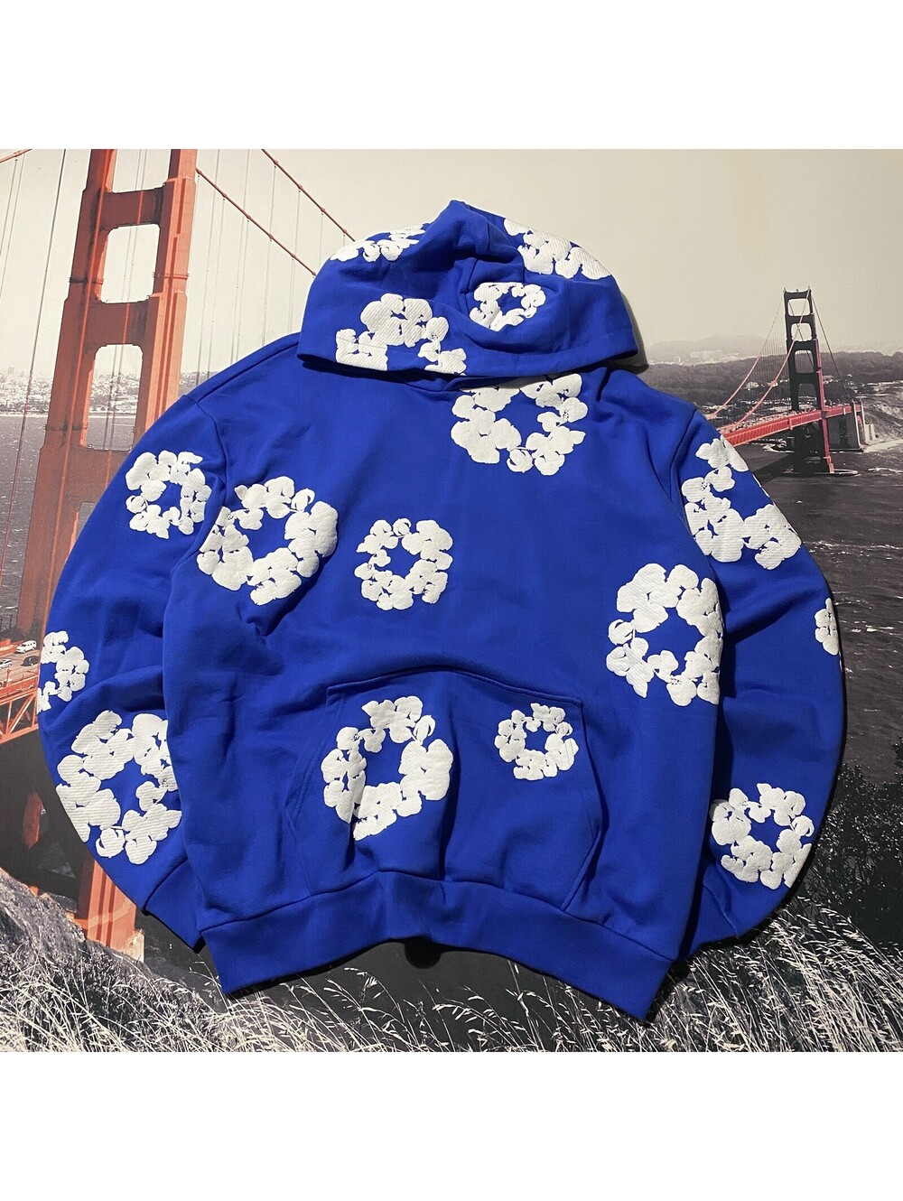 Denim Tears Wreath Hoodie Fleece Blue Graphic Print Hooded Mens XL Heavyweight